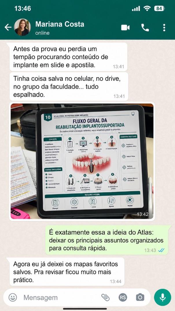 Depoimento sobre organizar o conteúdo de implante para as provas