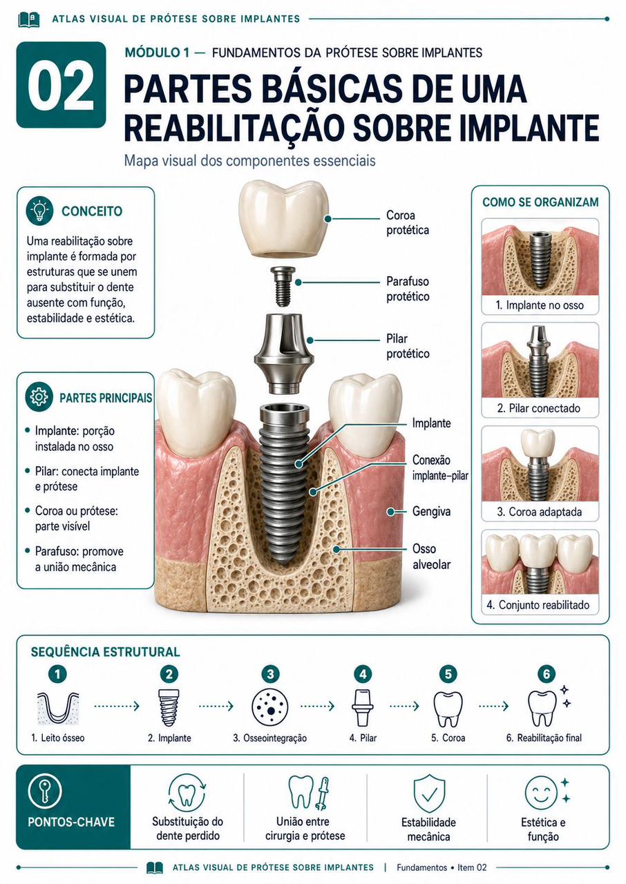 Partes básicas de uma reabilitação sobre implante