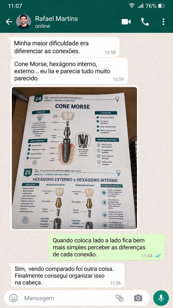 Depoimento sobre diferenciar as conexões dos implantes